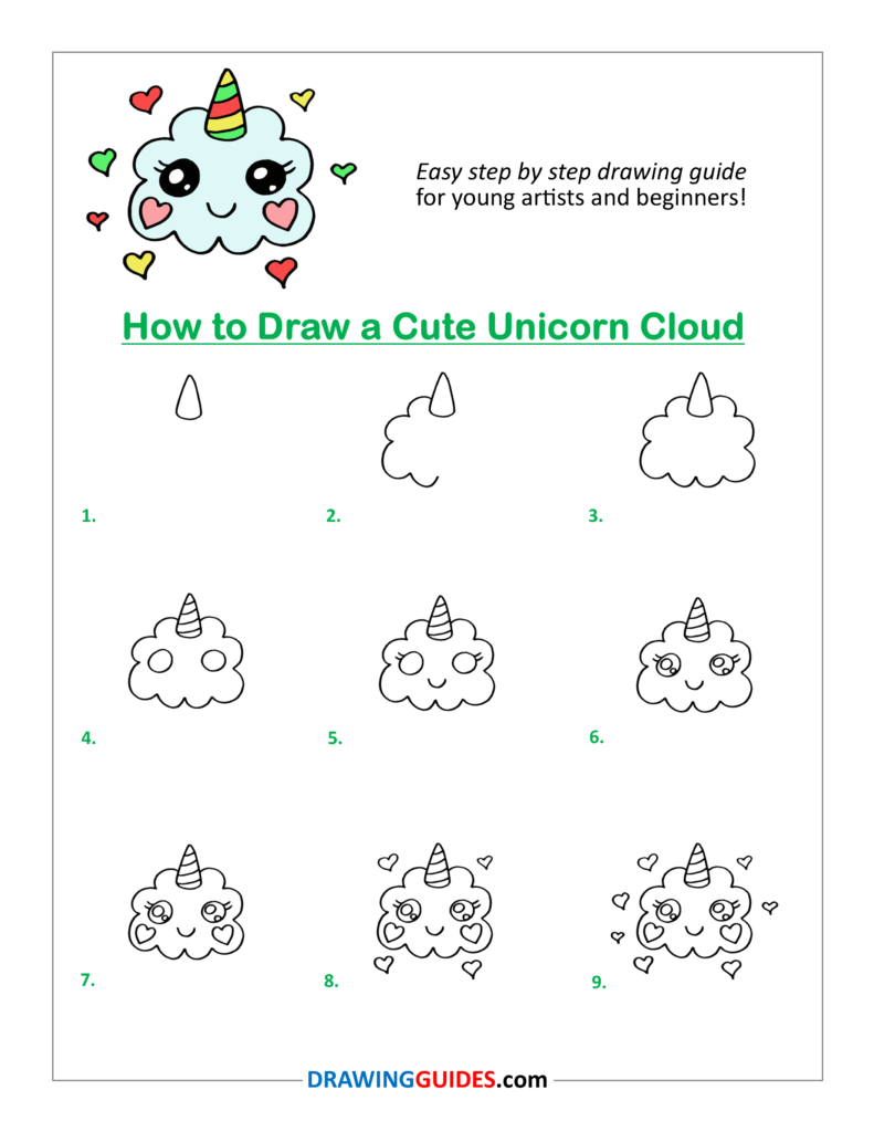 How to Draw a Cute Unicorn Cloud Drawing Guide